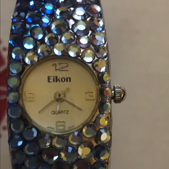 Vintage Eikon Totally Rhinestone Encrusted Watch Beautiful Color Stunner